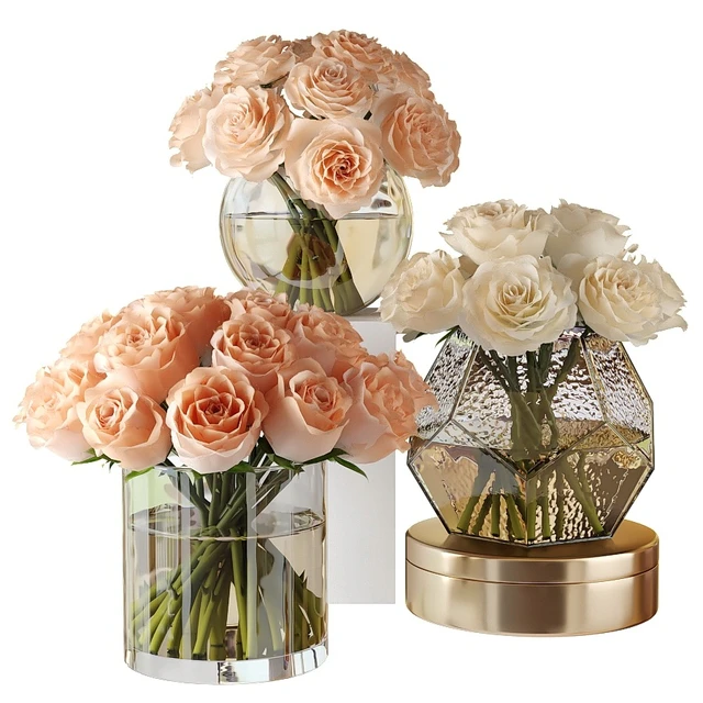 Pink and white roses in glass vases — Descargar