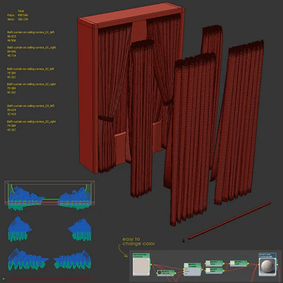 Double bath curtain on ceiling cornice — Ver 3
