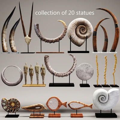 collection of 20 statues, статуэтка, деревянная, эко дизайн, набор, коллекция, декор, мега набор, аммонит, ракушка, окаменелость, статуэтка, декор, бивень, рог — Вид 1