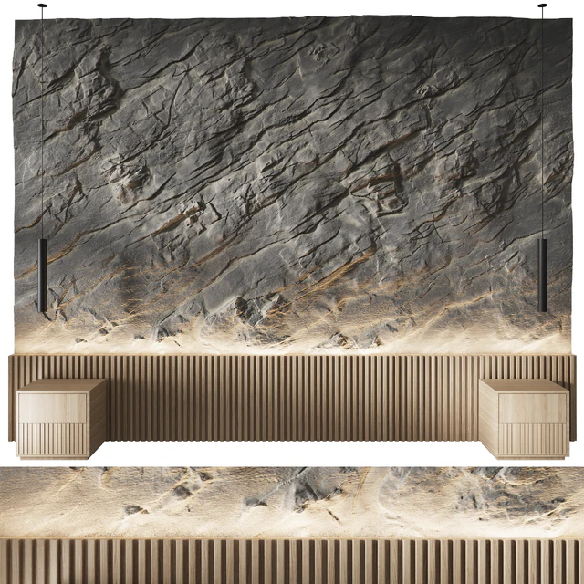 Rock headboard, изголовье кровати, каменные панели — Скачать