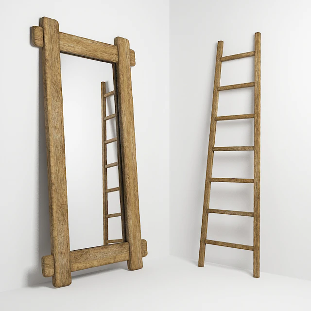 Mirror and stepladder in the style of country. Mirror and ladder in rustic style — Descargar