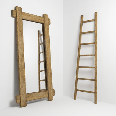 Mirror and stepladder in the style of country. Mirror and ladder in rustic style — Ver 1
