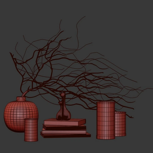 Decorative set with candles and branches in a vase — Descargar