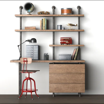 INDUSTRIAL PIPE SINGLE DESK & SHELVING WITH DRAWERS — Вид 2