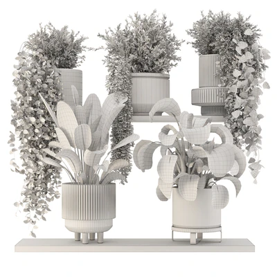 Indoor Hanging Plants in rusty Concrete Pot - Set 909 — Ver 3