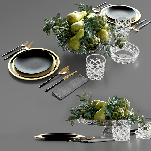 Table setting with Fruits in crystal vase — Descargar