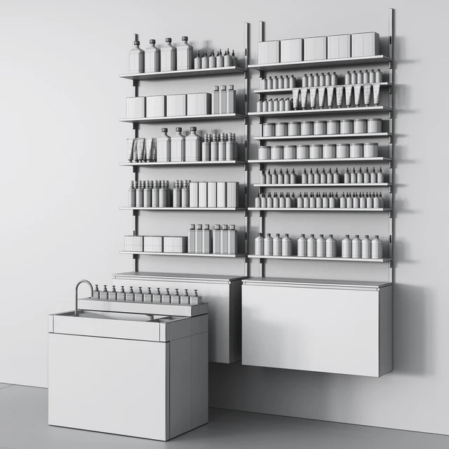Cosmetic set with metal shelving and washbasin — Descargar