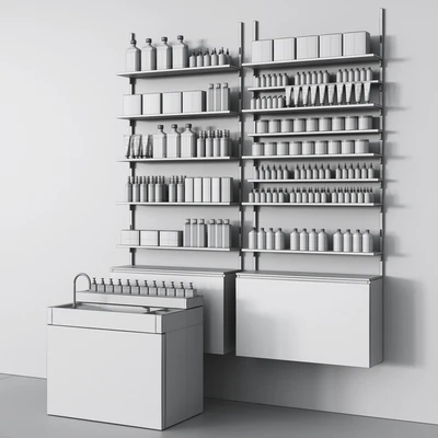 Cosmetic set with metal shelving and washbasin — Ver 2