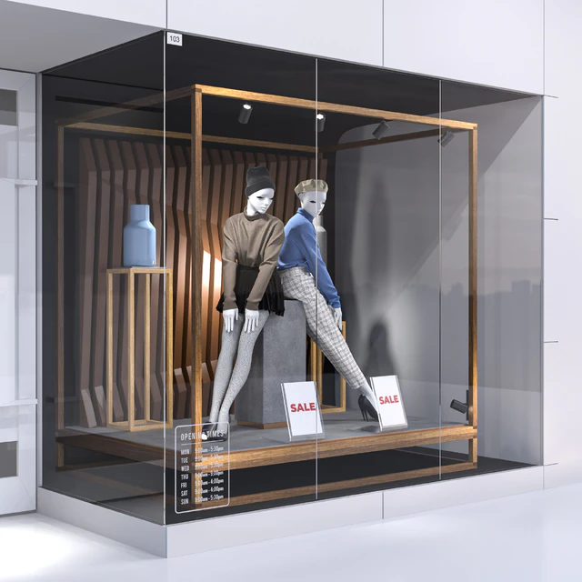 Shop front with female mannequin 001 — Скачать