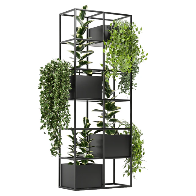 indoor plants in rusty concrete pot on metal shelf - Set 110 — Скачать