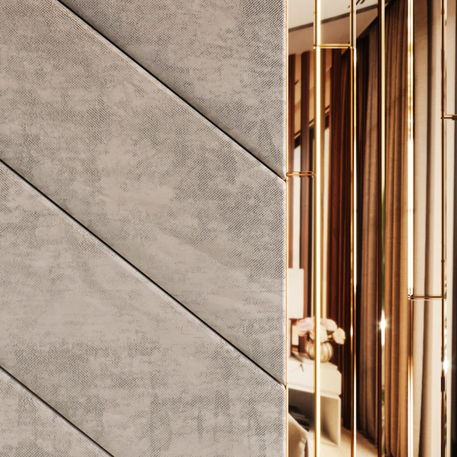 Headboard made from beige panels and gold planks — Descargar