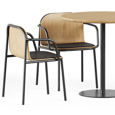 Easy Mix and Fix Table 630 by Ton & Upholstered Shell Armrest Chair by Annud — Ver 3