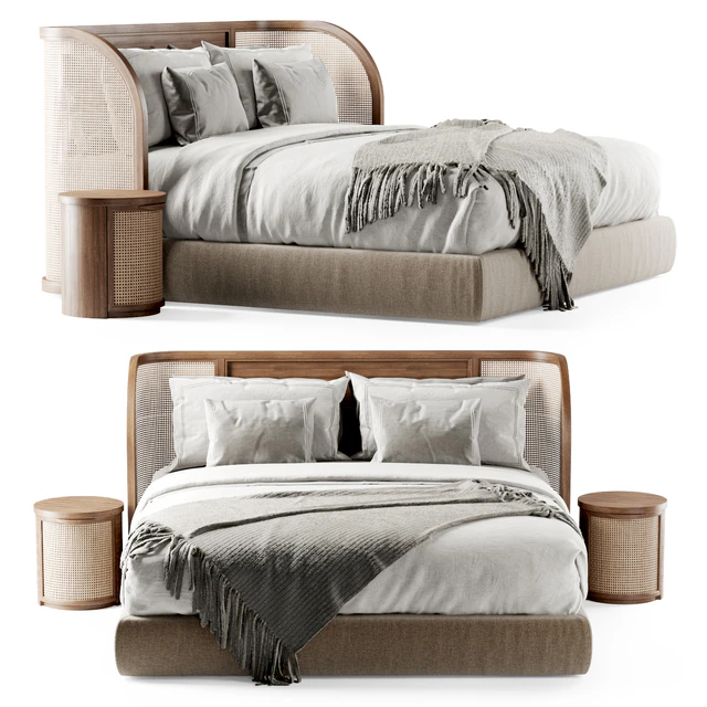 Wooden double bed DB57 / Double bed rattan — Descargar