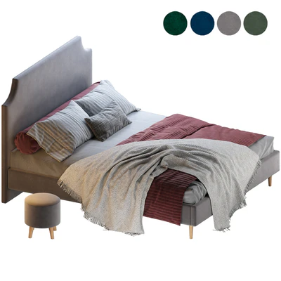 Кровать Адона-Legs 160 Velvet Olive / Blue / Grey / Emerald двуспальная Диванру с пуфом Плиди — Вид 1