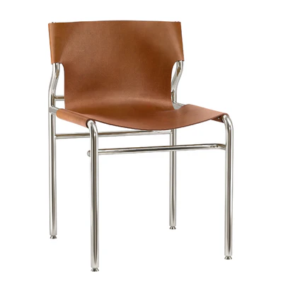 CB2 - Surf Sling Brown Leather Dining Chair — Вид 1