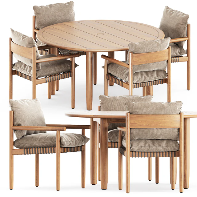 Tibbo Armchair and dining round table by Dedon — Скачать