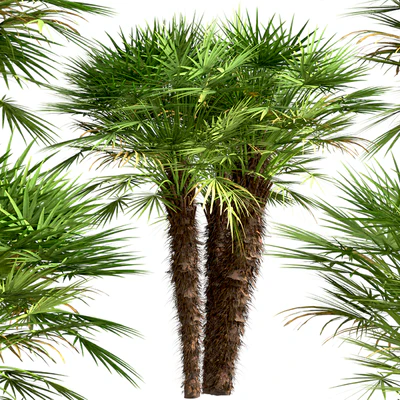 Set of European Fan Palm trees (Chamaerops Humilis) (3 Trees) — Ver 2