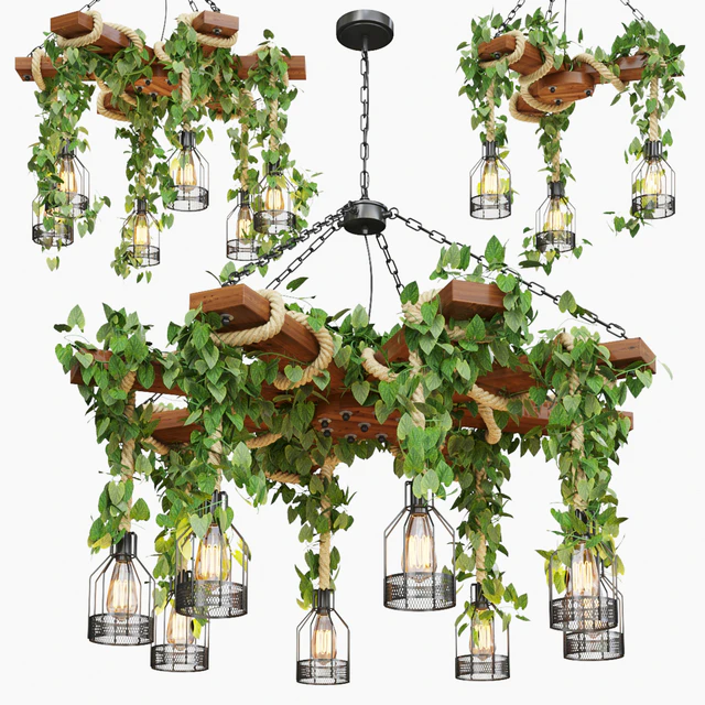 Wood Ceiling Lamp with Rope — Скачать