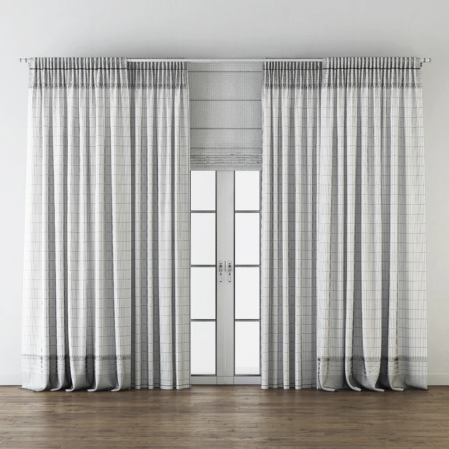 Draped Back Tab Silk Curtains with Tulle and Roman Shade — Descargar
