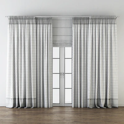 Draped Back Tab Silk Curtains with Tulle and Roman Shade — Ver 2