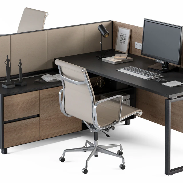 Office Desk Set Cream and Wood — Descargar