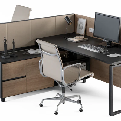 Office Desk Set Cream and Wood — Ver 2