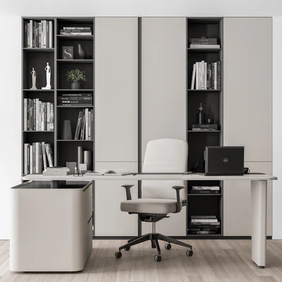 Boss Desk with Library Black and White Table - Office Furniture 285 — Вид 1