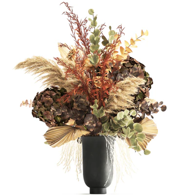 Bouquet of dried flowers in a black vase with dry branches of palm leaves, pampas and Hydrangea. 160. — descargar