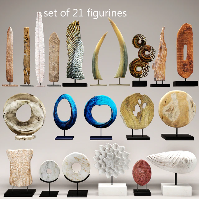 collection of 21 statues, figurine, wooden, eco design, set, collection, decor, tusk, wing, mega set — Descargar