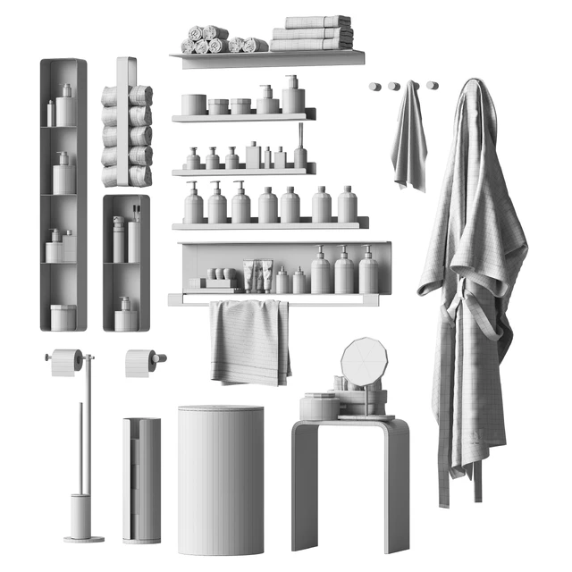 Bathroom decor with a set of different cosmetic products — Descargar