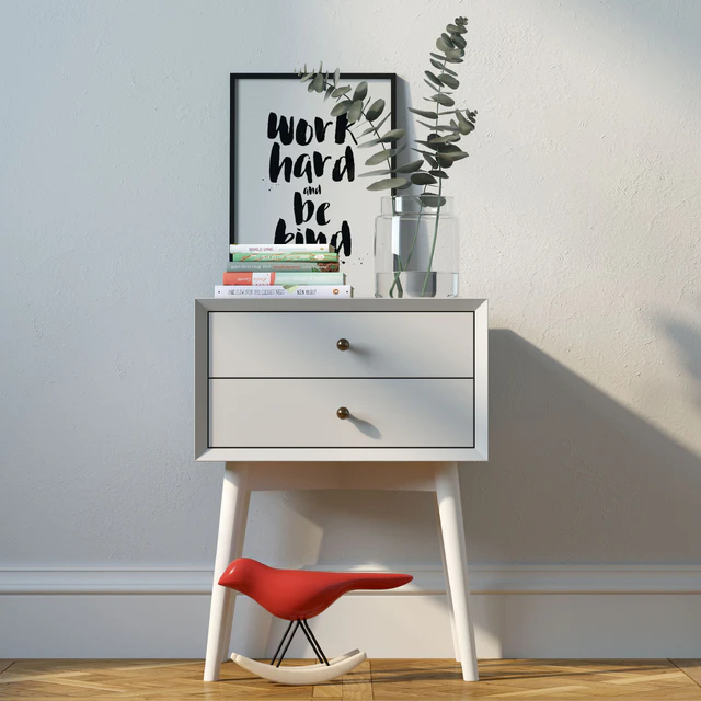 Bedside Mid-Century Nightstand White + decor — Descargar