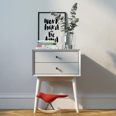 Bedside Mid-Century Nightstand White + decor — Ver 1