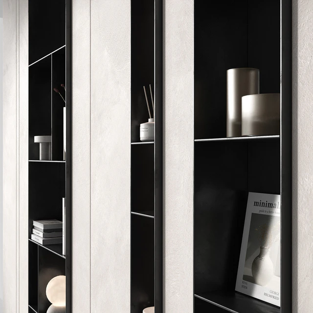 Rack set. Built in wall black white rack shelving. — Скачать