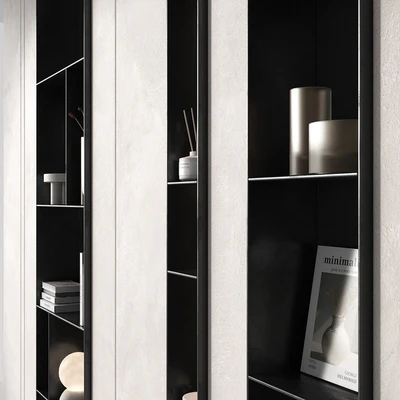 Rack set. Built in wall black white rack shelving. — Вид 2
