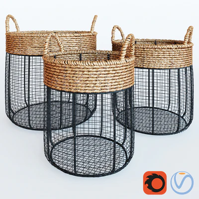 Iron Wire Round Scoop Baskets With Seagrass — Ver 1