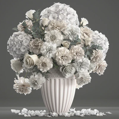 Bouquet of flowers 62. White hydrangea, vase, peonies, eucalyptus, carnation, luxury decor, table decoration — Ver 2