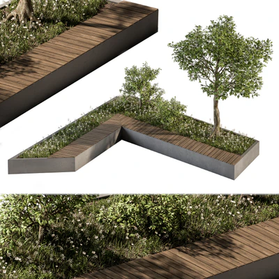 Urban Furniture / Architecture Bench with Plants- Set 24 — Ver 3