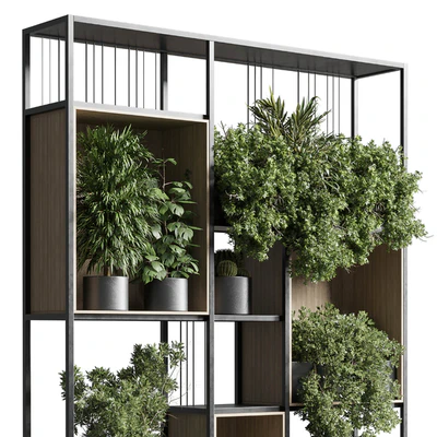 Standing metal shelf with a set 384 of plants in metal boxes corona — Ver 2
