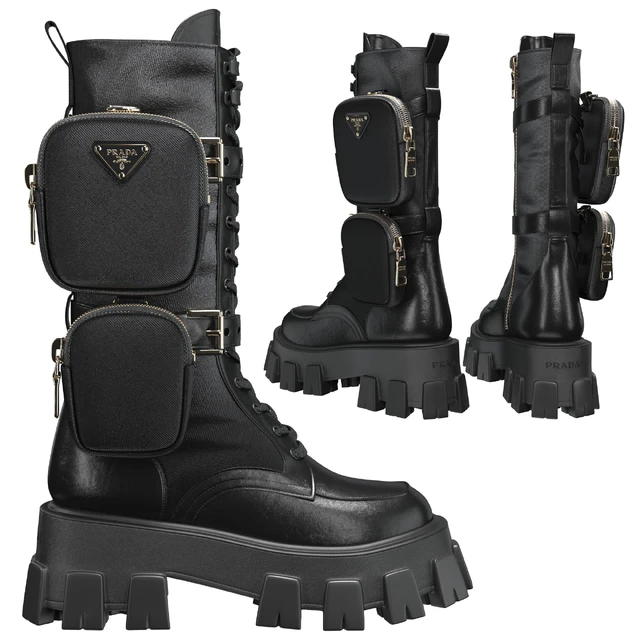 PRADA Brushed rois leather and nylon Monolith boots — Descargar