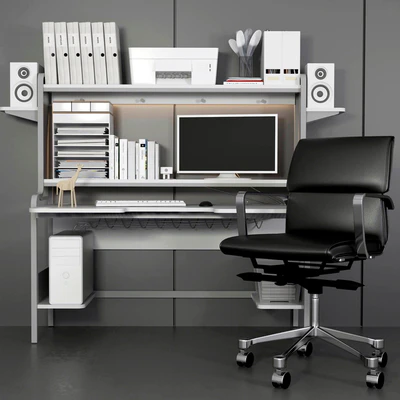 Collection of office furniture for home and stationery. Computer, table and chair — Ver 1