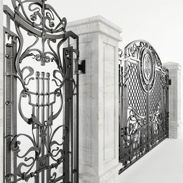 Forged gate with a gate and pillars — Descargar