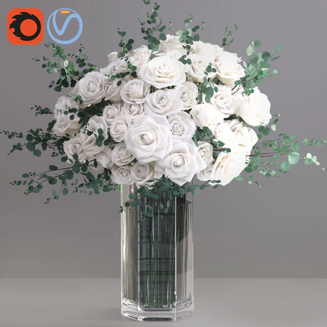Eucalyptus ecuador white roses big glass event vase — Descargar