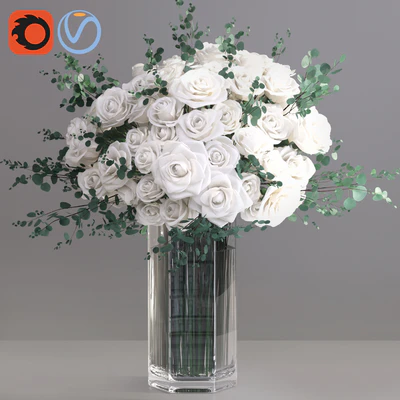Eucalyptus ecuador white roses big glass event vase — Ver 1