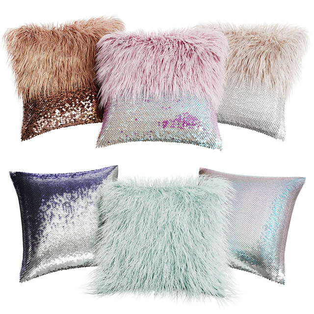 A set of decorative pillows with fur and sequins — Descargar