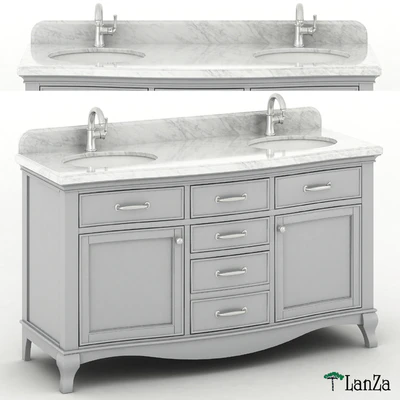 60"Double sink wooden vanity with Carrara marble top — Вид 1