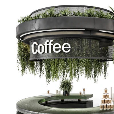 Coffee  Reception Desk With Plants - Restaurant Set 1393 — Вид 2