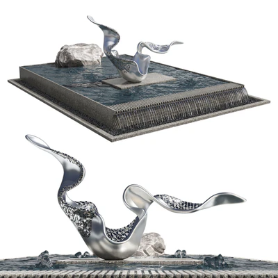 Pond with rock & sculpture — descargar