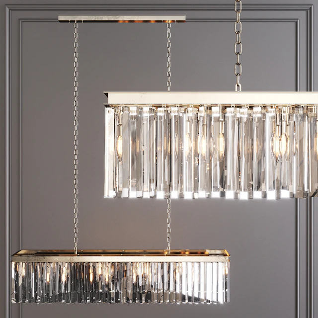 Restoration Hardware 1920S ODEON RHYS CLEAR GLASS PRISM RECTANGULAR CHANDELIER 49 Nickel — Descargar