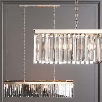 Restoration Hardware 1920S ODEON RHYS CLEAR GLASS PRISM RECTANGULAR CHANDELIER 49 Nickel — Ver 1