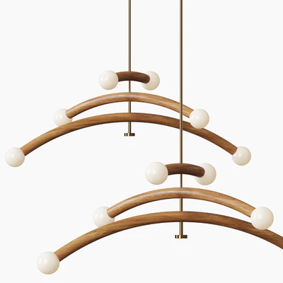 Contemporary Bleached White Oak and Brass LED Chandelier — Ver 1
